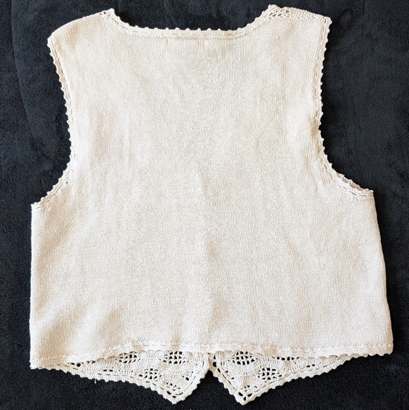 Vintage Cream Crochet Button-Up Vest Fairy Grandma Cottage Boho Indie Sz L - Picture 3 of 11